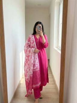 DEVRI - Multi-Color Rosewood Charm Cotton Kurta with Pant and Dupatta