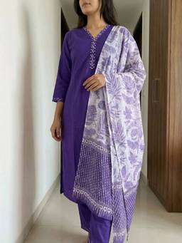DEVRI - Purple Amethyst Glow Cotton Kurta with Pant and Dupatta