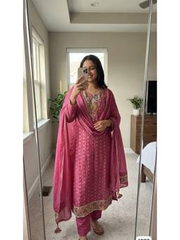 DEVRI - Pink Rose Glow Chinon Kurta with Pant and Dupatta