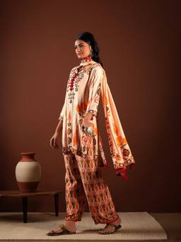 DEVRI - Multi-Color Terracotta Bloom Muslin Kurta with Salwar and Dupatta