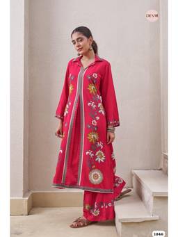 DEVRI - Pink Raspberry Pink Printed Kurta with Pant