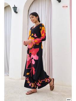 DEVRI - Black Printed Kurta with Palazzo