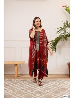 DEVRI - Rust Glow Kaftan-Inspired Silhouette Kurta with Pant
