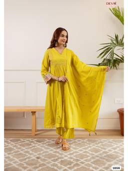 DEVRI - Mustard Blossom Mul Cotton Kurta with Pant and Dupatta