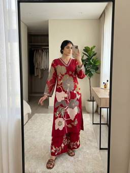DEVRI - Red Crimson Charm German Kurta with Palazzo