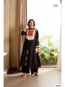 DEVRI - Black Paisley Reyon Kurta with Palazzo and Dupatta