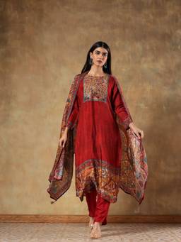 DEVRI - Maroon Nayantara Crimson Russian Kurta with Palazzo and Dupatta