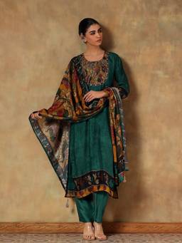 DEVRI - Green Meher Viscose Silk Kurta with Salwar and Dupatta