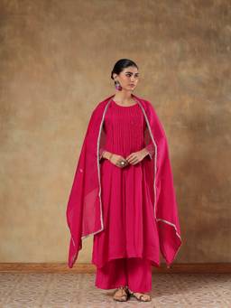 DEVRI - Magenta Gulbahar Mul Silk Anarkali with Pant and Dupatta