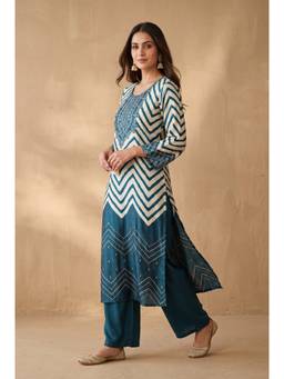 DEVRI - Blue Meher Pure Gajji Silk Printed Kurta with Palazzo