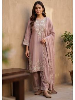 DEVRI - Mauve Gulnaar Chinon Embroidered Kurta with Salwar and Dupatta