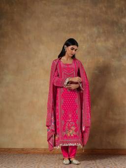 DEVRI - Pink Ruhani Natural Crepe Kurta with Salwar and Dupatta