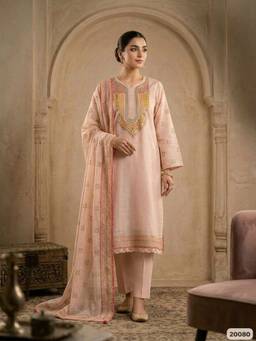DEVRI - Peach Pari Cotton Embroidered Kurta with Palazzo and Dupatta