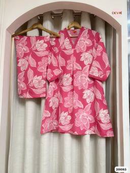 DEVRI - Zoya Cotton Printed Fuchsia Pink Kurta with Pant
