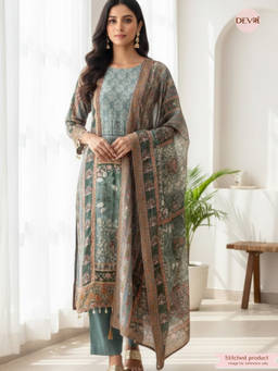 DEVRI - Blue Zarveen Muslin Teal Kurta with Pant and Dupatta