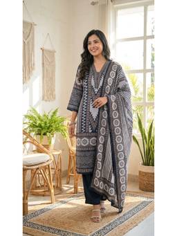 DEVRI - Blue Aarunya Muslin Printed Kurta with Pant and Dupatta