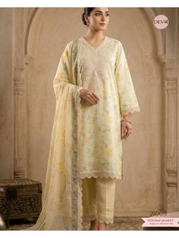 DEVRI - Yellow Gayatri Pure Cotton Printed Kurta with Pant and Dupatta