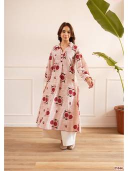 DEVRI - Pink Gulnaar Pure Cotton Printed Kurta with Palazzo