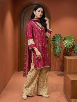 DEVRI - Magenta Gulnaar Pure Cotton Printed Kurta with Salwar and Dupatta