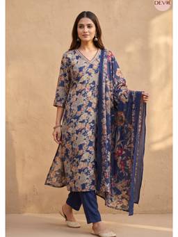 DEVRI - Blue Gulnaar Modal Silk Printed Kurta with Salwar and Dupatta