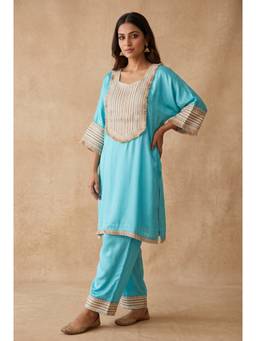 DEVRI - Turquoise Neelambara Crepe Silk Kurta with Salwar