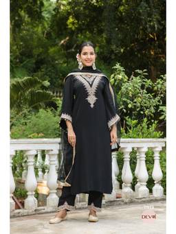 DEVRI - Black Pure Natural Crepe Kurta with Salwar and Dupatta