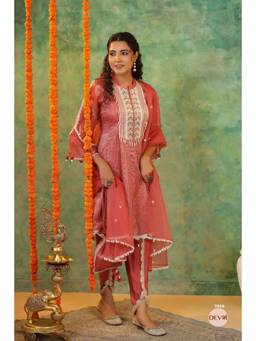 DEVRI - Pink Pure Tissue Crush Kurta with Salwar and Dupatta