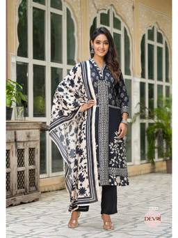 DEVRI - Black Stylish Pure Muslin Kurta with Salwar and Dupatta