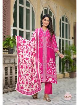 DEVRI - Pink Stylish Pure Muslin Kurta with Salwar and Dupatta