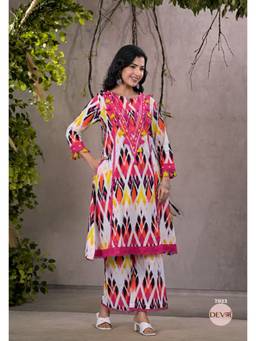 DEVRI - Multi-Color Stylish Pure Cotton Kurta with Salwar and Dupatta