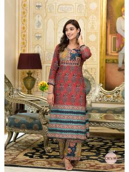 DEVRI - Multi-Color Pure Muslin Printed Kurta with Salwar