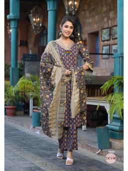 DEVRI - Multi-Color Stylish Pure Cotton Kurta with Salwar and Dupatta