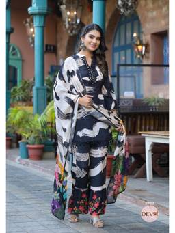 DEVRI - Black Stylish Pure Natural Kurta with Salwar and Dupatta