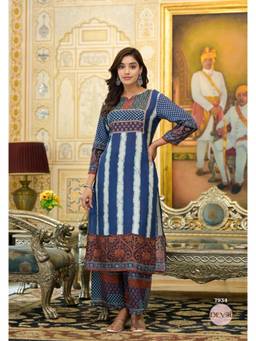 DEVRI - Multi-Color Pure Muslin Printed Kurta with Salwar