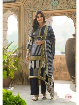 DEVRI - Multi-Color Stylish Pure Muslin Kurta with Salwar and Dupatta