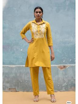 DEVRI - Yellow Pure Cotton Slub Kurta with Salwar