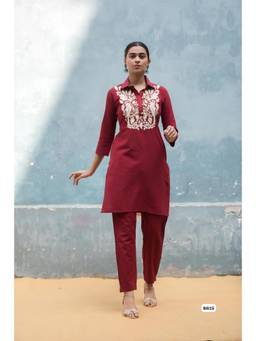 DEVRI - Red Pure Cotton Slub Kurta with Salwar