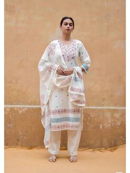 DEVRI - Cream Pure Soft Cotton Kurta with Salwar and Dupatta