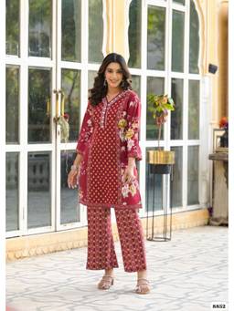 DEVRI - Maroon Pure Cotton Printed Kurta with Salwar