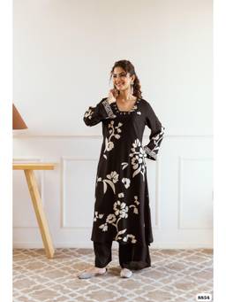 DEVRI - Black Pure German Reyon Kurta with Salwar
