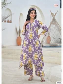 DEVRI - Purple Cotton Printed Kurta with Salwar