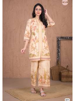 DEVRI - Beige Muted Cotton Mul Kurta with Salwar