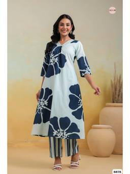 DEVRI - Blue Cotton Printed Elegant Kurta with Salwar