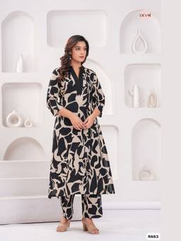 DEVRI - Black Cotton Printed Elegant Kurta with Salwar
