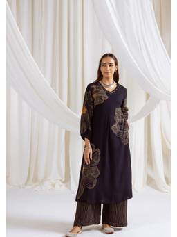 DEVRI - Black German Reyon Printed Kurta with Salwar