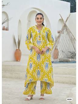 DEVRI - Yellow Cotton Printed Readymades Kurta with Pant