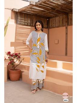 DEVRI - White German Reyon Printed Kurta with Pant