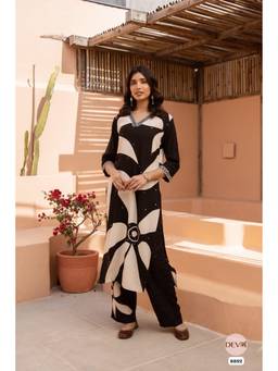 DEVRI - Black German Reyon Printed Kurta with Salwar