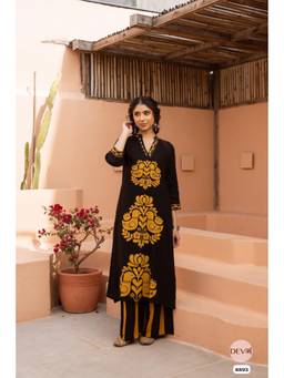 DEVRI - Black German Reyon Printed Kurta with Salwar