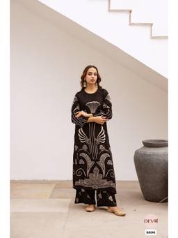 DEVRI - Black German Reyon Printed Kurta with Salwar